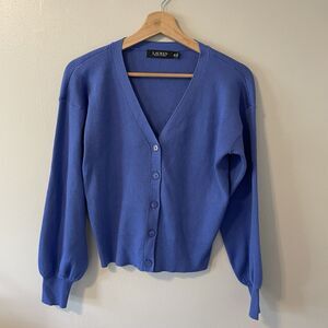 Ralph Lauren Black Label XS Blue Cardigan Ribbed Cotton Modal Blend